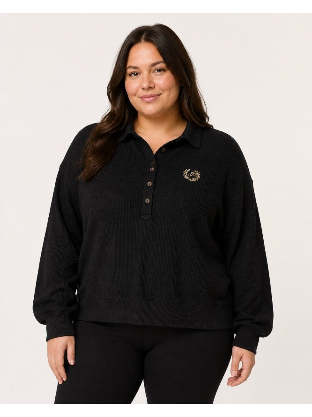 Victoria's Secret PINK Henley Shirt XL Black Waffle Knit Loungewear Pullover Y2K